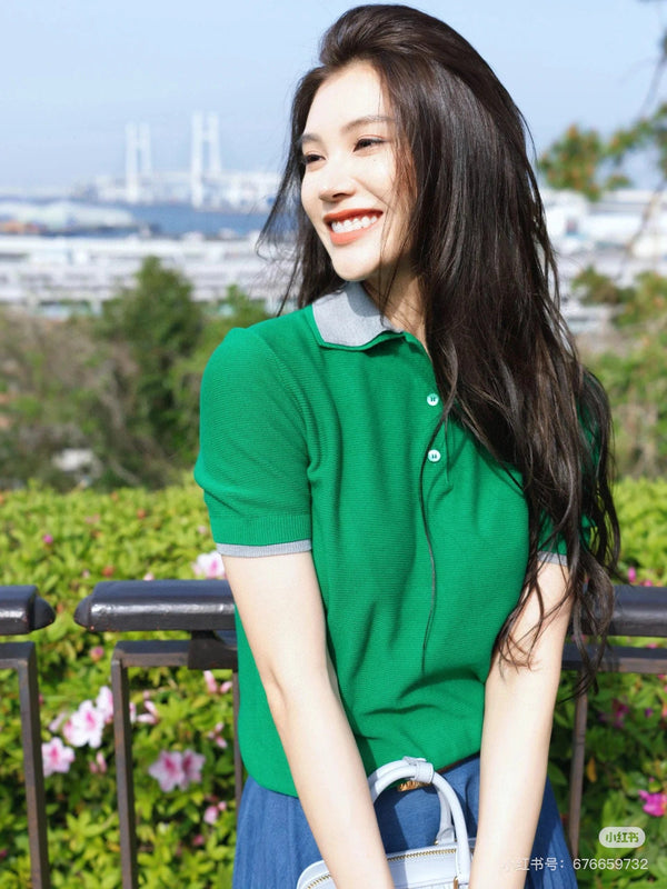 Miumiu Short-Sleeve Polo Shirt Green Cotton