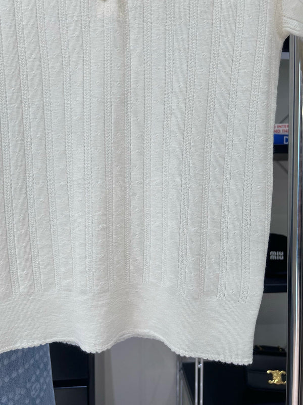 Miumiu Short-Sleeve Polo Shirt White Cashmere