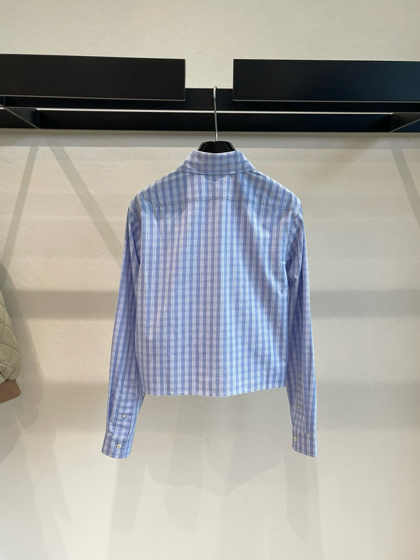 Miumiu Long-Sleeve Stripped Shirt Cloud Blue Cotton