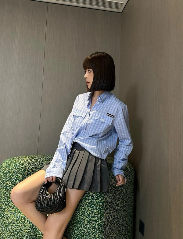 Miumiu Long-Sleeve Stripped Shirt Cloud Blue Cotton