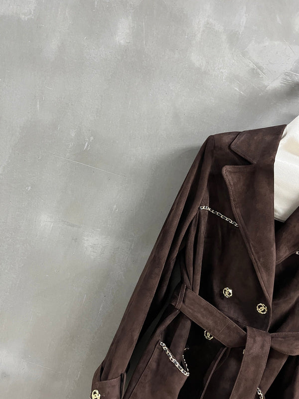 CC 25 Chain Trench Coat Blend Chocolate Brown Cashmere