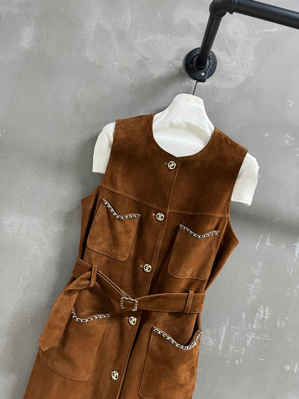 CC 25 Chain Trench Vest Coat Blend Tan Cashmere