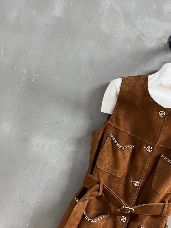 CC 25 Chain Trench Vest Coat Blend Tan Cashmere