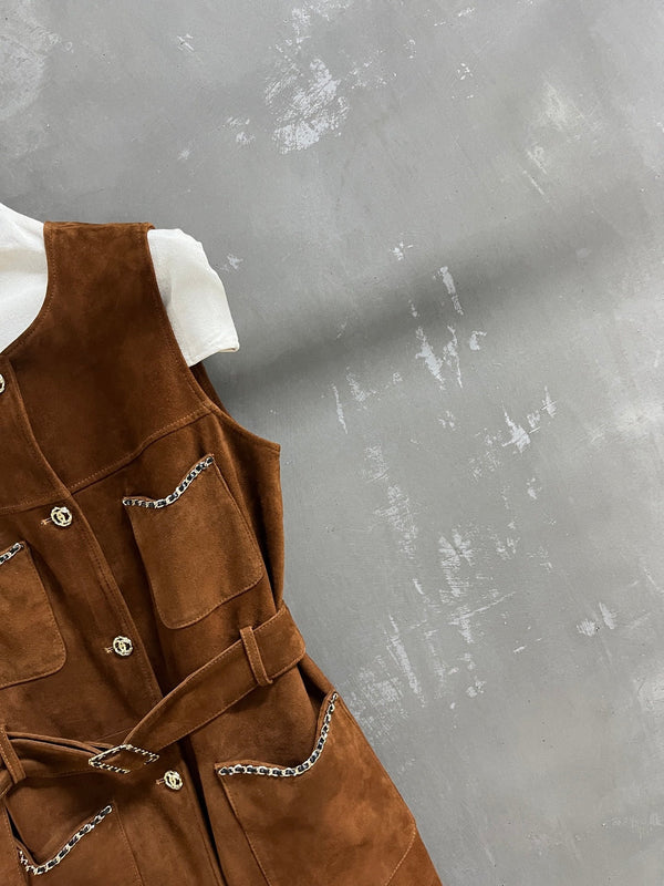 CC 25 Chain Trench Vest Coat Blend Tan Cashmere