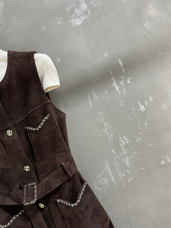 CC 25 Chain Trench Vest Coat Blend Chocolate Brown Cashmere