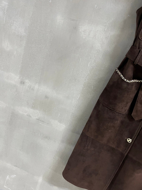 CC 25 Chain Trench Vest Coat Blend Chocolate Brown Cashmere