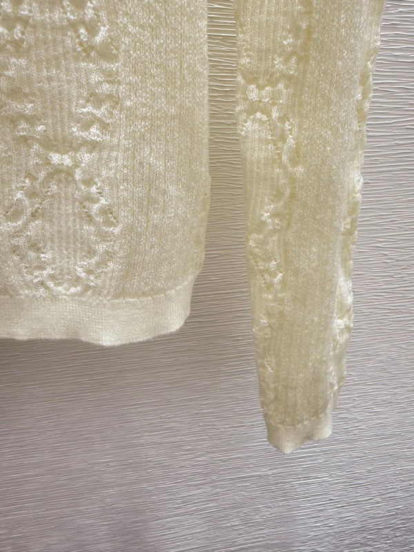 CC 25 Hollow Crew Neck Knit Long Sleeve Cardigan Wool