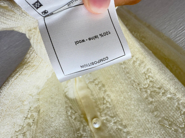 CC 25 Hollow Crew Neck Knit Long Sleeve Cardigan Wool