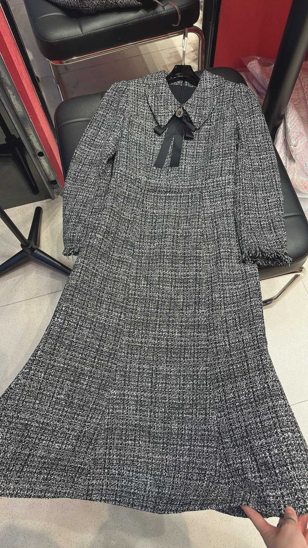 CC 110cm Long Dress Gray Tweed
