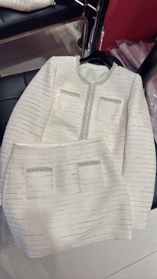 CC Hand-Made Beaded Set White Cotton