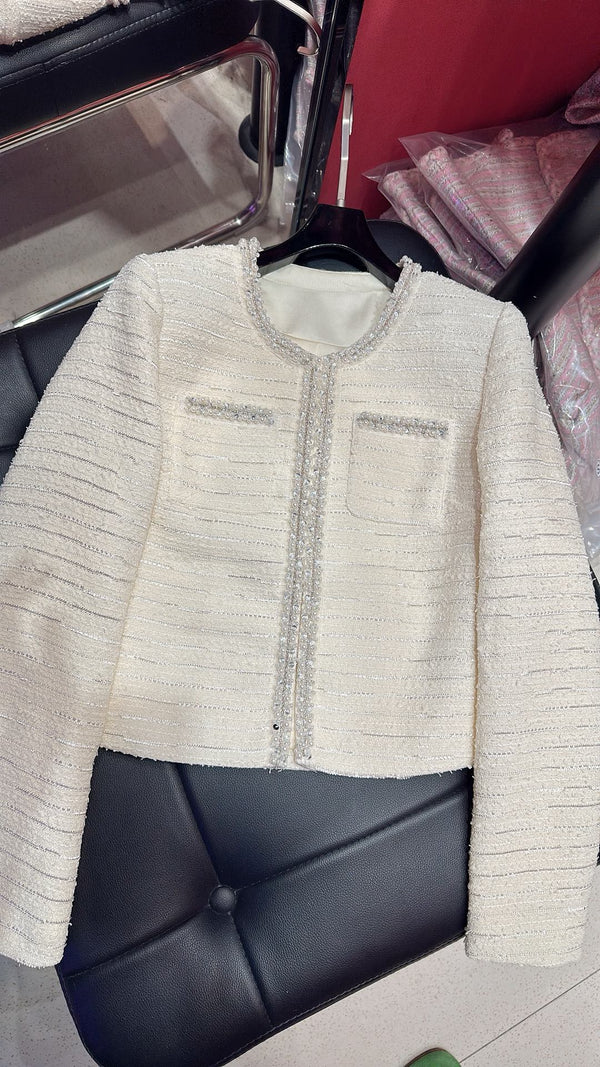 CC Hand-Made Beaded Set White Cotton