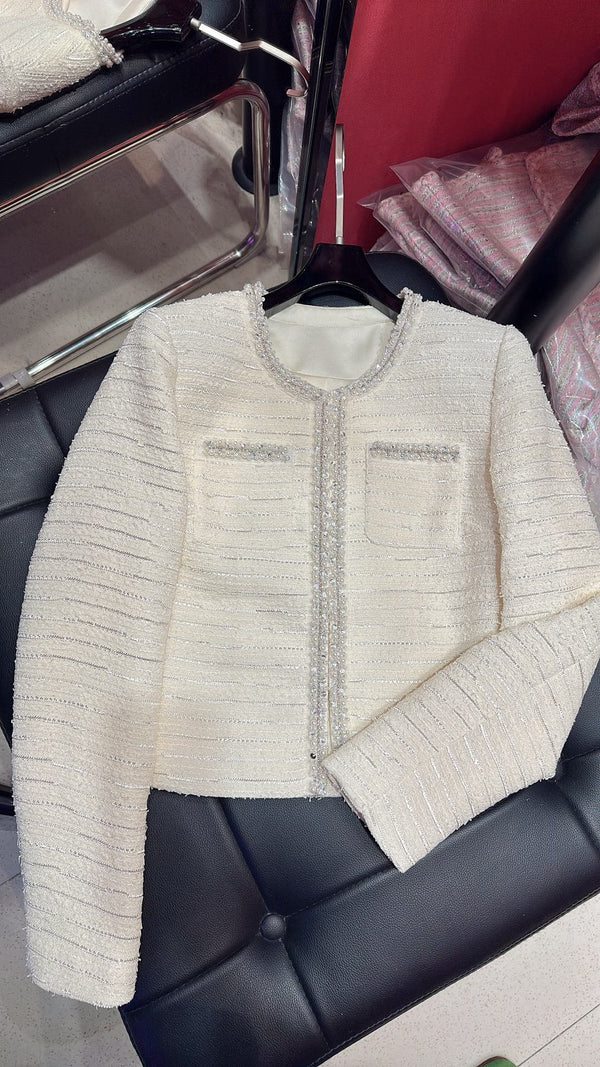 CC Hand-Made Beaded Set White Cotton