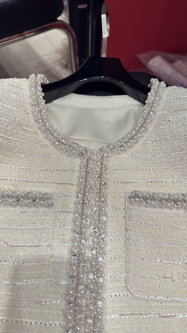 CC Hand-Made Beaded Set White Cotton