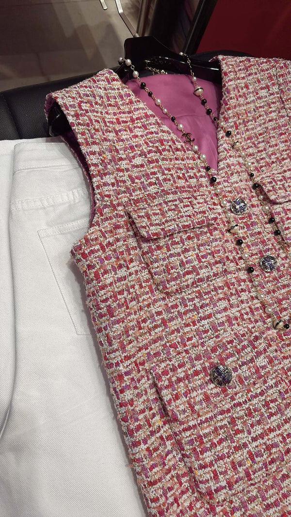 CC 25F V-line Neck Vest Pink Cotton