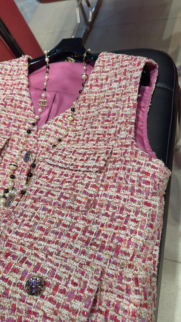 CC 25F V-line Neck Vest Pink Cotton