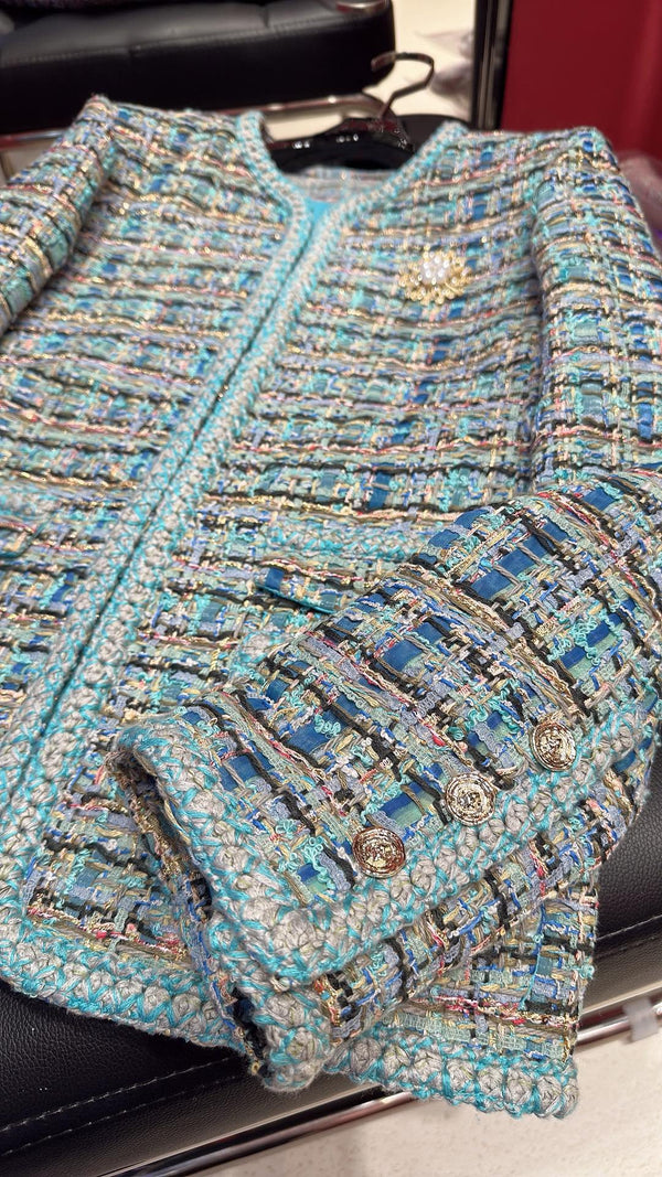 CC 25 Gold Yarn Woven Woolen Blue Coat