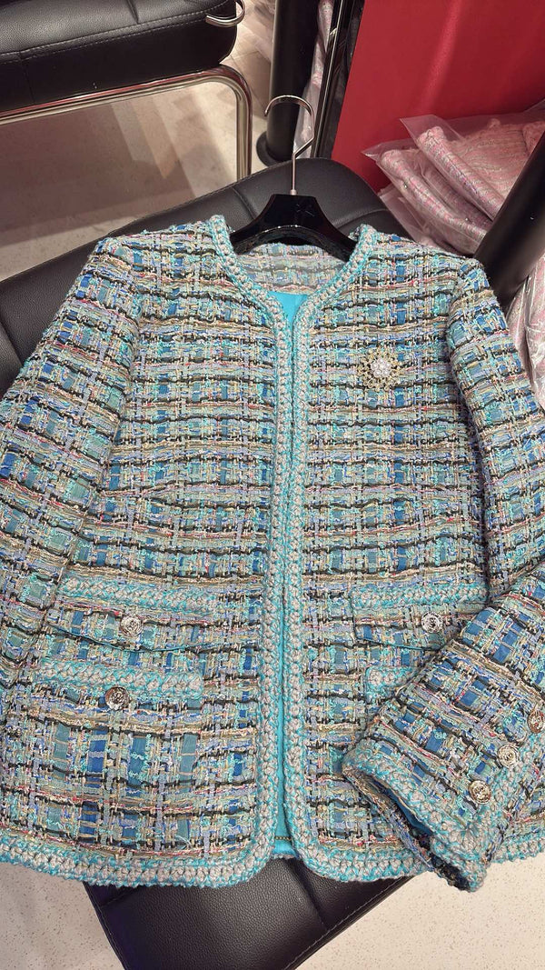 CC 25 Gold Yarn Woven Woolen Blue Coat