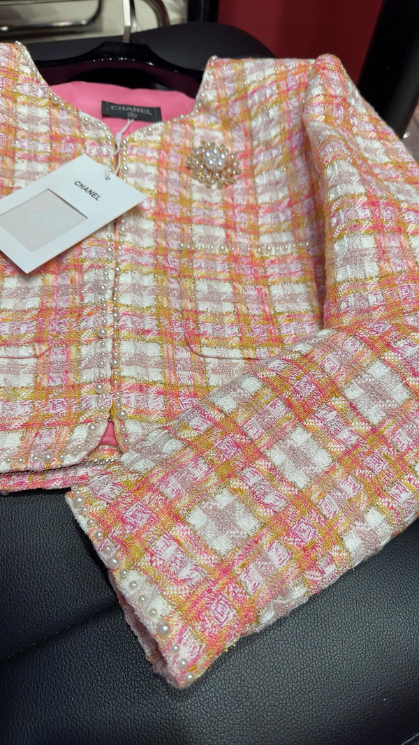 CC 25 Short Jacket Stripped Pink Yellow Cotton Coat