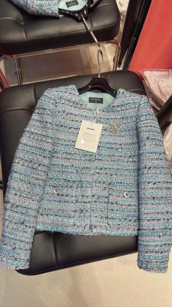 CC Brooch Tweed Blue Jacket