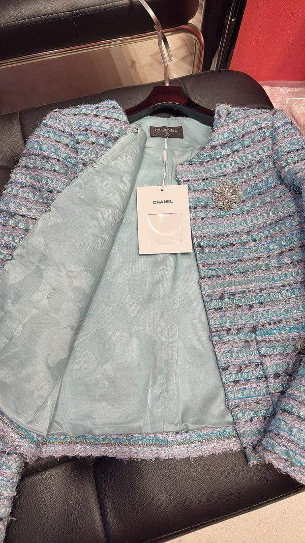 CC Brooch Tweed Blue Jacket