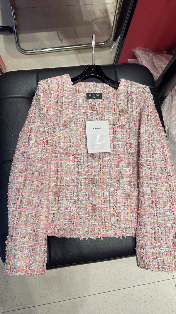 CC Brooch Tweed Pink Jacket