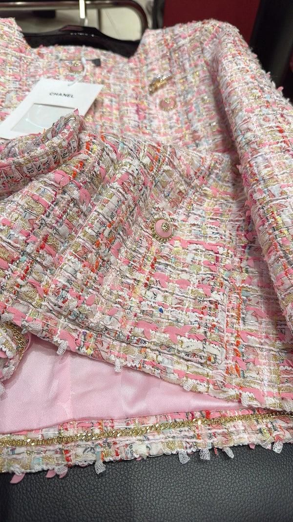CC Brooch Tweed Pink Jacket