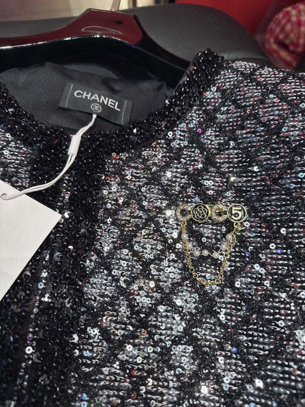 CC Plaid Jacket With Sparkling Beading and Black Stone Border