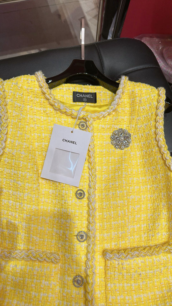 CC Sleeveless Vest Short Jacket Yellow Cotton