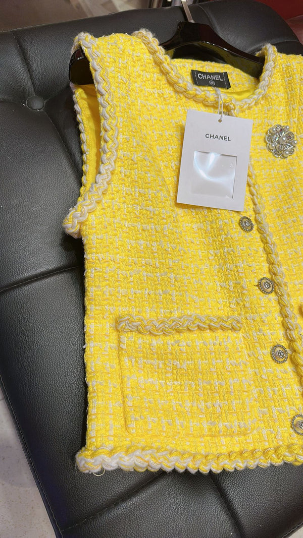 CC Sleeveless Vest Short Jacket Yellow Cotton