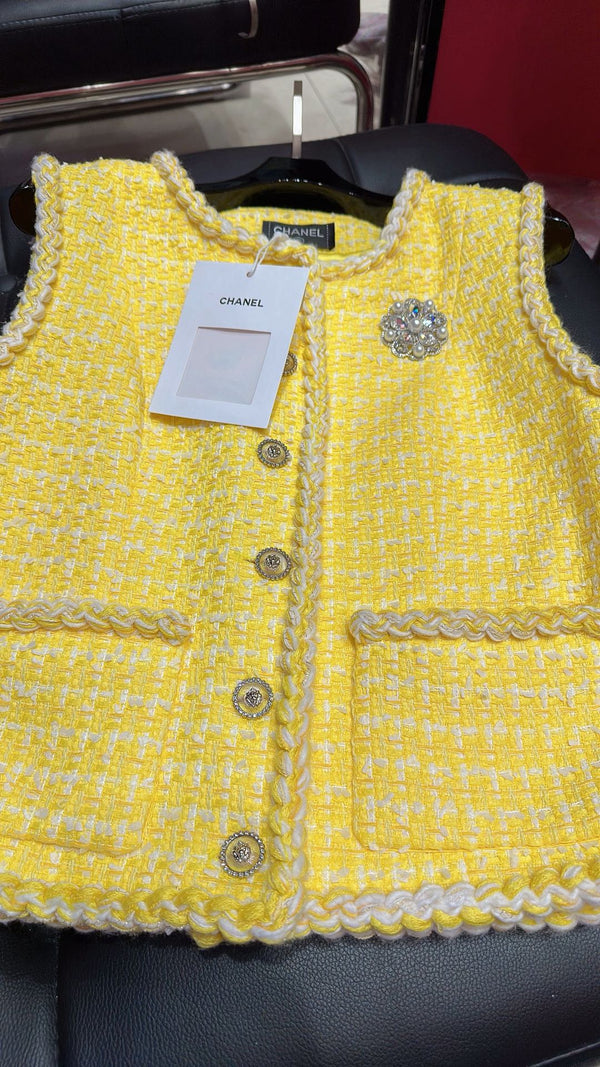 CC Sleeveless Vest Short Jacket Yellow Cotton