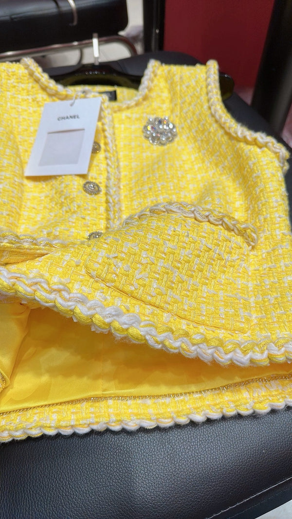 CC Sleeveless Vest Short Jacket Yellow Cotton