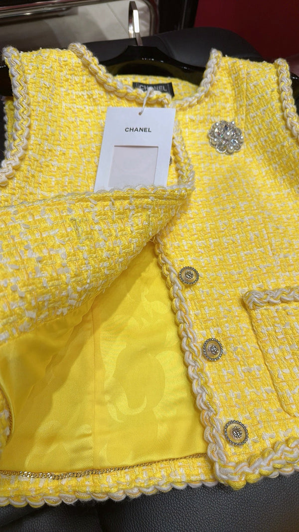 CC Sleeveless Vest Short Jacket Yellow Cotton