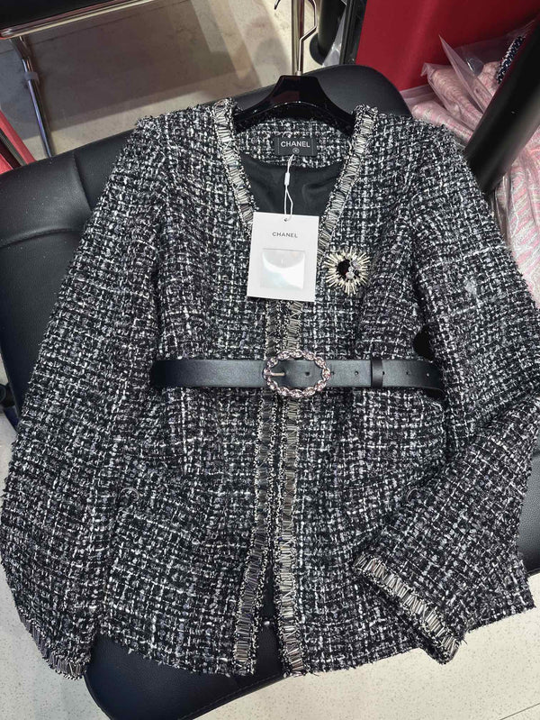 CC 25Ss Middle Length Coat Black Leather Belt