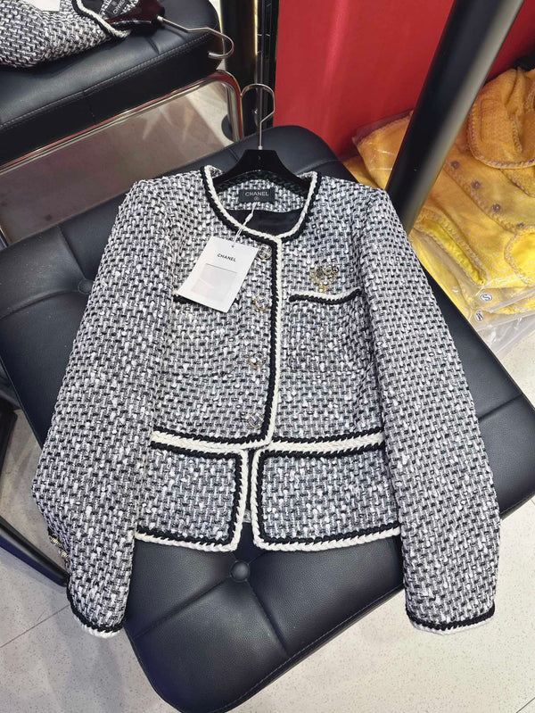 CC 25Ss Piece Style Jacket Black and White Tweed