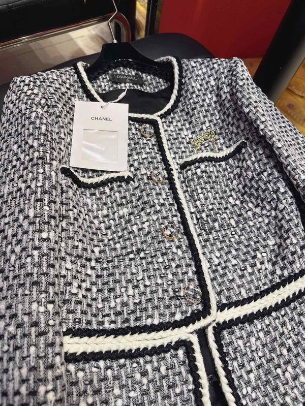 CC 25Ss Piece Style Jacket Black and White Tweed