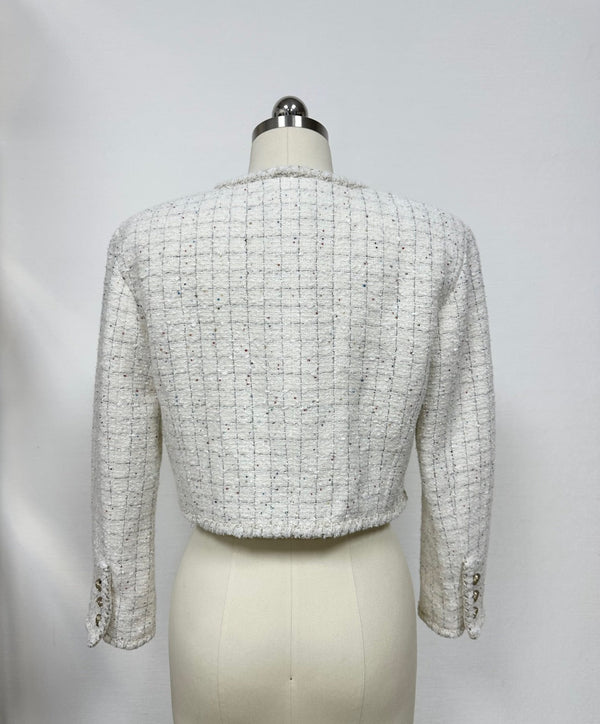 CC 25A Beaded Plaid Crop Tweed Jacket