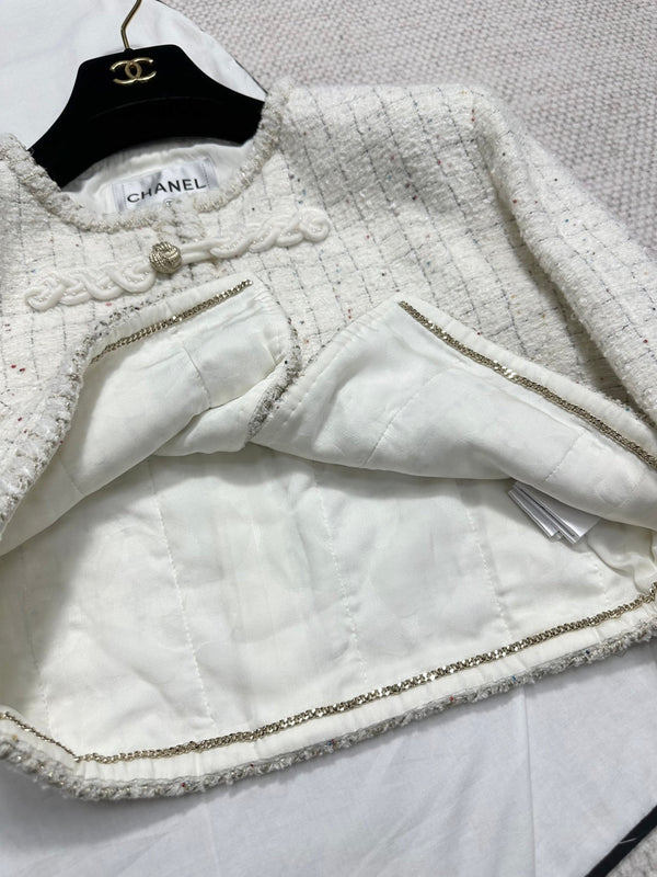 CC 25A Beaded Plaid Crop Tweed Jacket