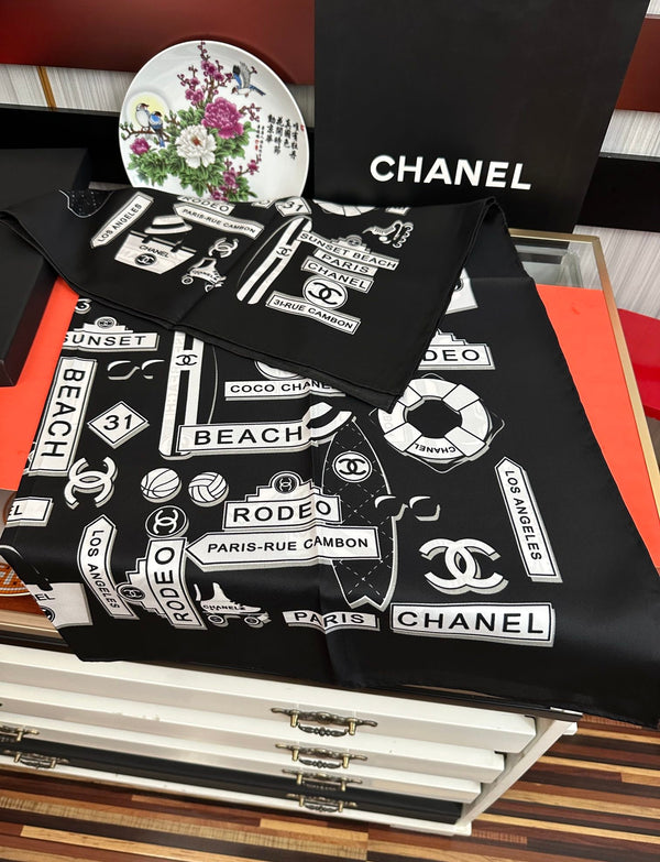 CC Square 90cm Black Silk Scarf 828801