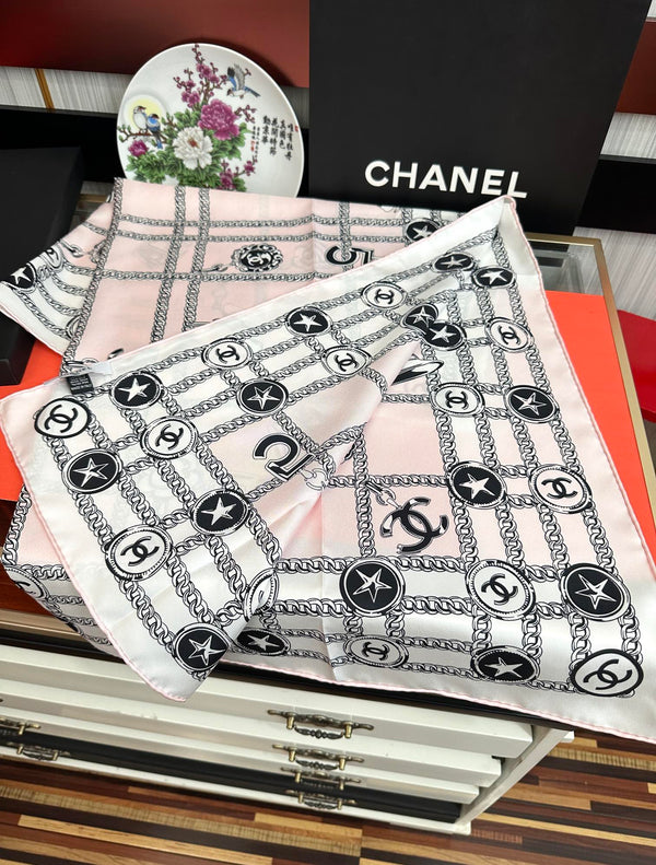CC Square 90cm Pink White Silk Scarf 828798