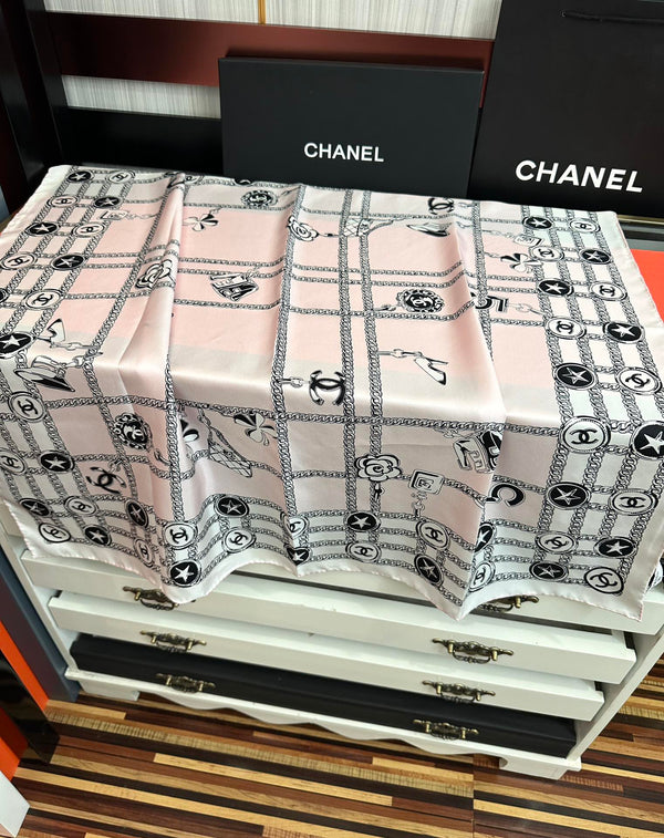 CC Square 90cm Pink White Silk Scarf 828798