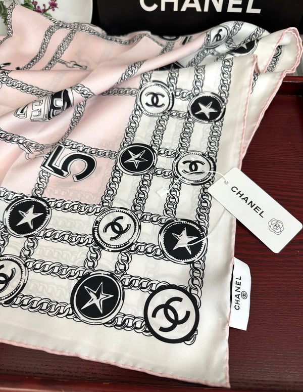 CC Square 90cm Pink White Silk Scarf 828798