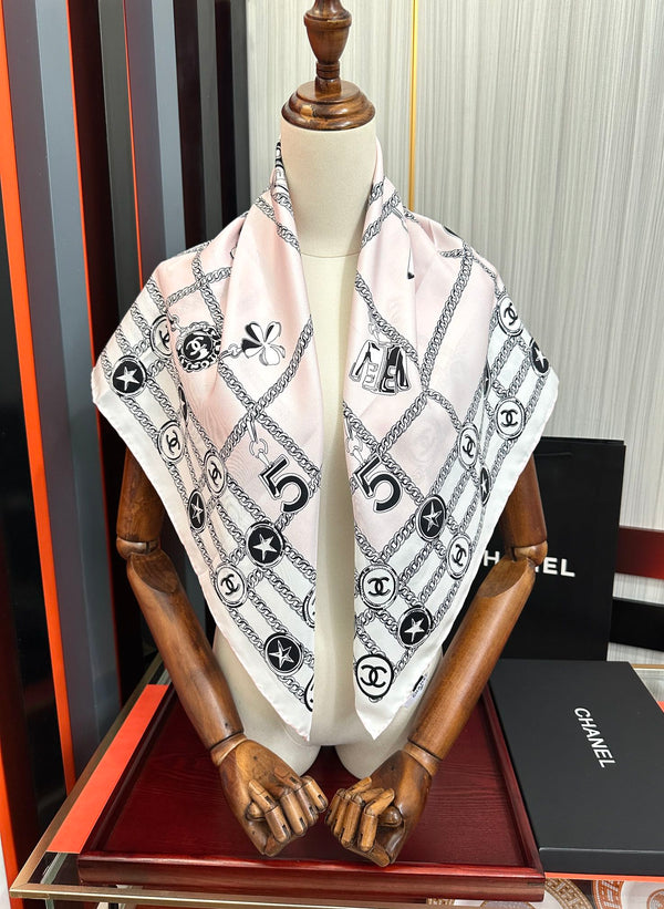 CC Square 90cm Pink White Silk Scarf 828798