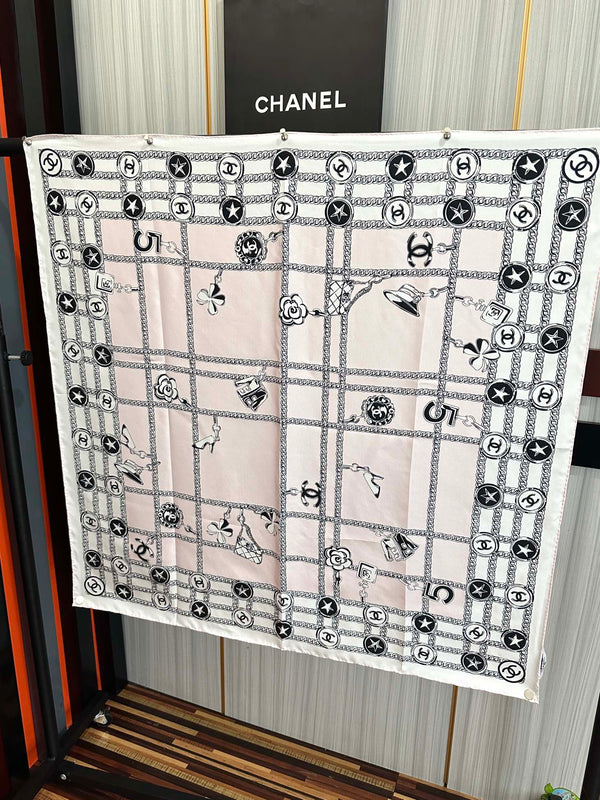 CC Square 90cm Pink White Silk Scarf 828798