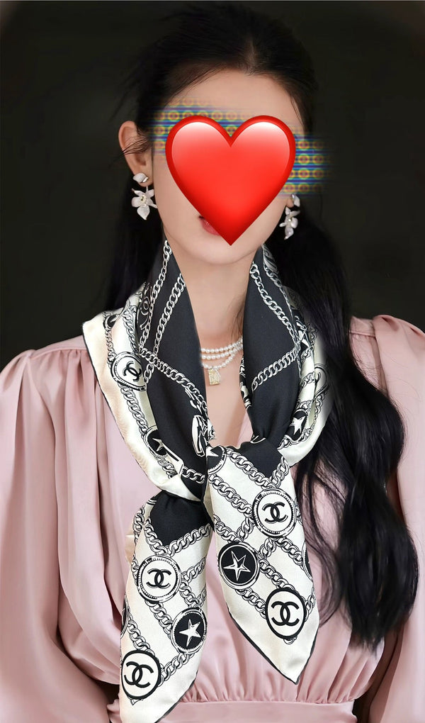 CC Square 90cm Black White Silk Scarf 828797