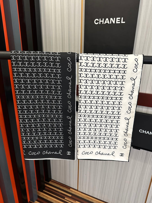 CC Square 90cm Double C White Silk Scarf 828790