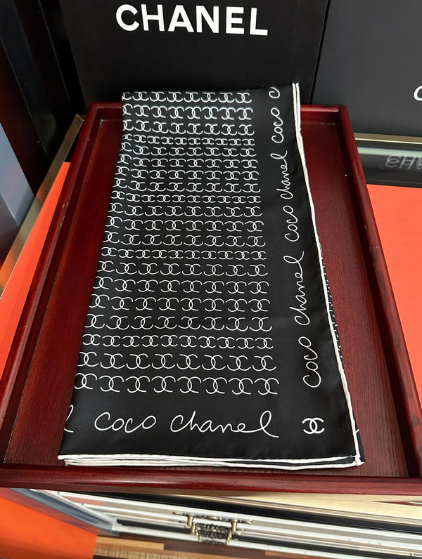 CC Square 90cm Double C Black Silk Scarf 828789