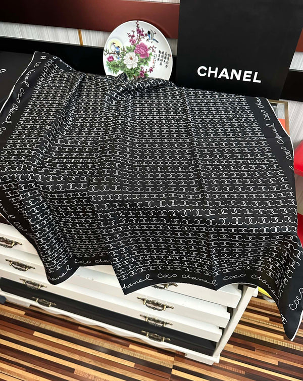 CC Square 90cm Double C Black Silk Scarf 828789