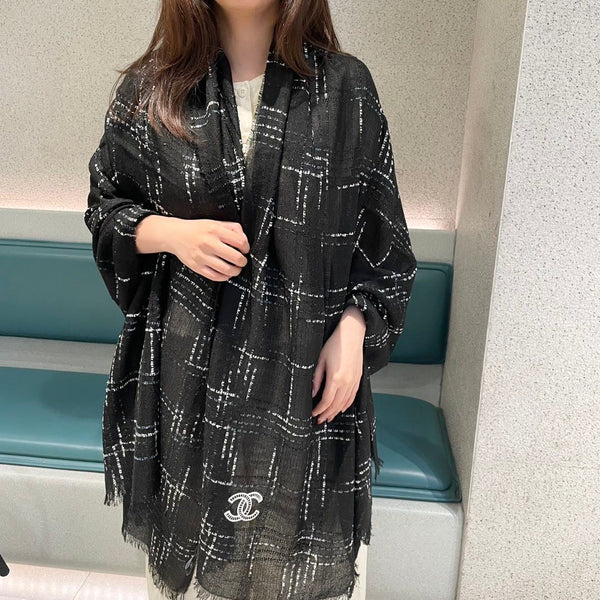 CC Plaid Long Scarf 200cm Black Cashmere 828750