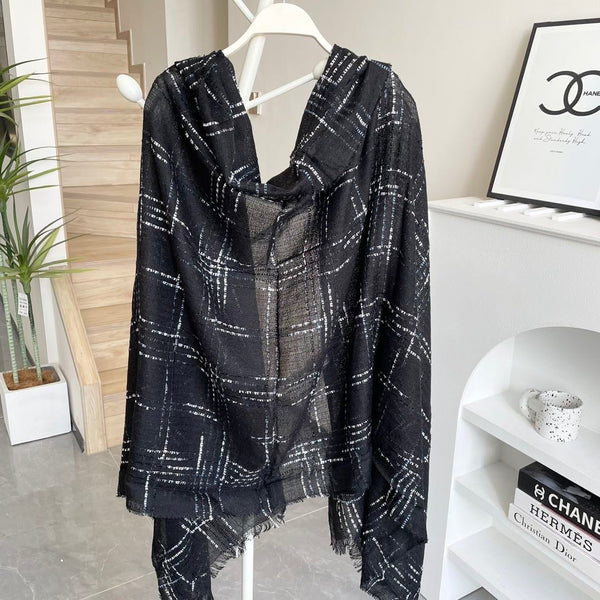 CC Plaid Long Scarf 200cm Black Cashmere 828750