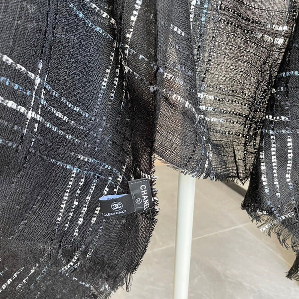 CC Plaid Long Scarf 200cm Black Cashmere 828750